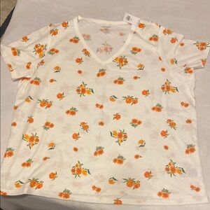 Old Navy White and Orange Short Sleeve Tee with V-Neck